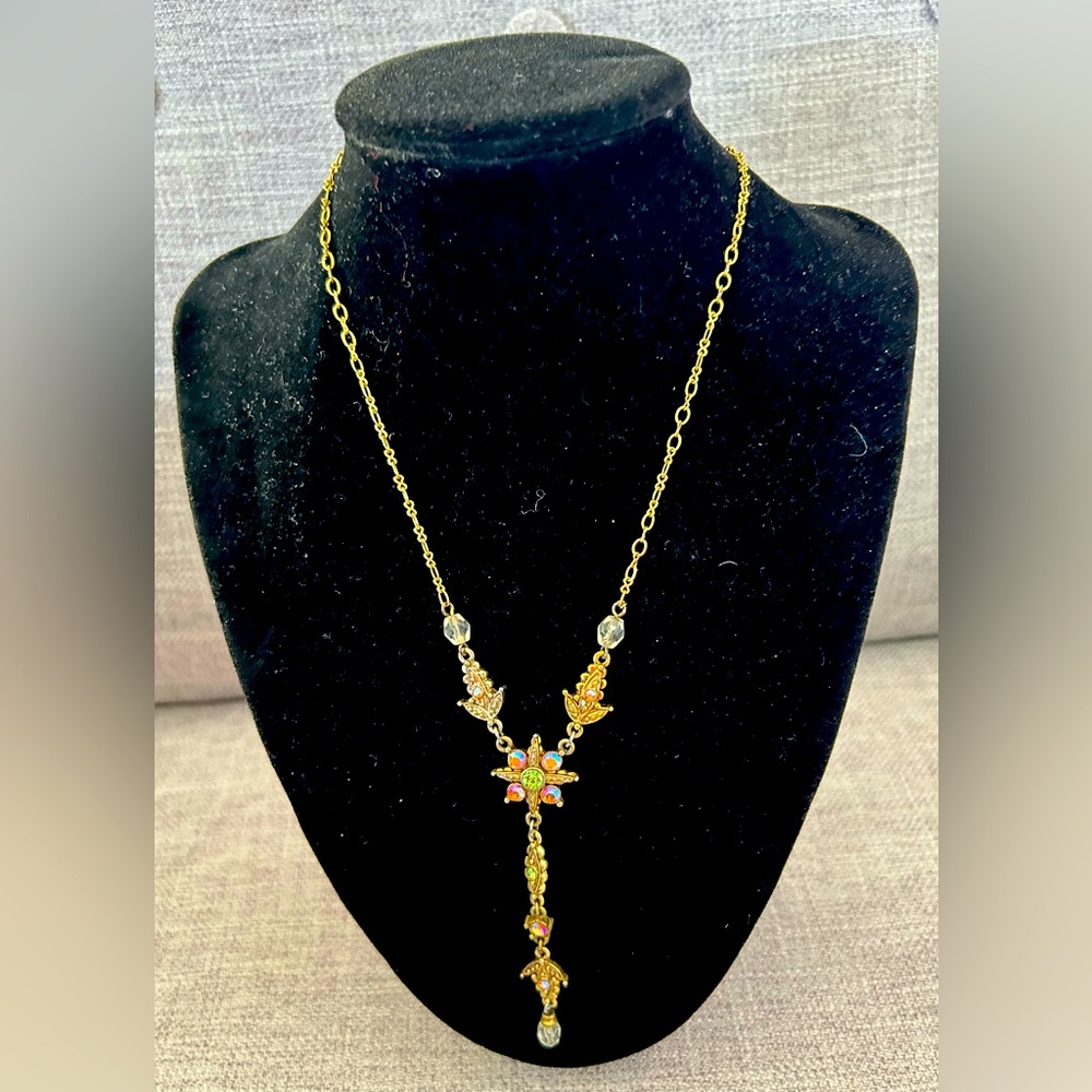 1928 gold drop statement necklace with rhinestones
